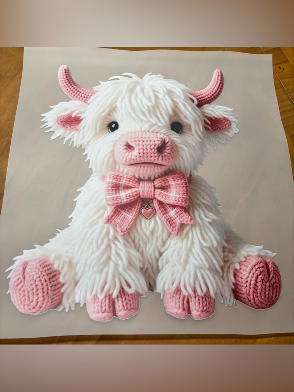 Plush White & Pink Highland Cow with Bow